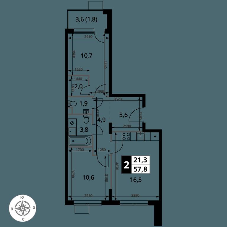 2-BD Apartment Sale, 57.8平方米 at Pervy Sheremetevskij, Komsomolskaya Street, 16, Khimki, Moscow Region, Russia #1 2-BD Apartment Sale, 57.8平方米 at Pervy Sheremetevskij, Komsomolskaya Street, 16, Khimki, Moscow Region, Russia #1