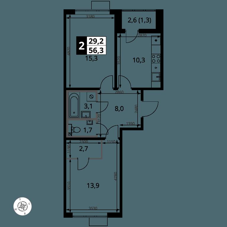 2-BD Apartment Sale, 56.3平方米 at Pervy Yuzhny, zhiloy kompleks Pervy Yuzhny, Leninskiy City District, Moscow Region, Russia #1 2-BD Apartment Sale, 56.3平方米 at Pervy Yuzhny, zhiloy kompleks Pervy Yuzhny, Leninskiy City District, Moscow Region, Russia #1