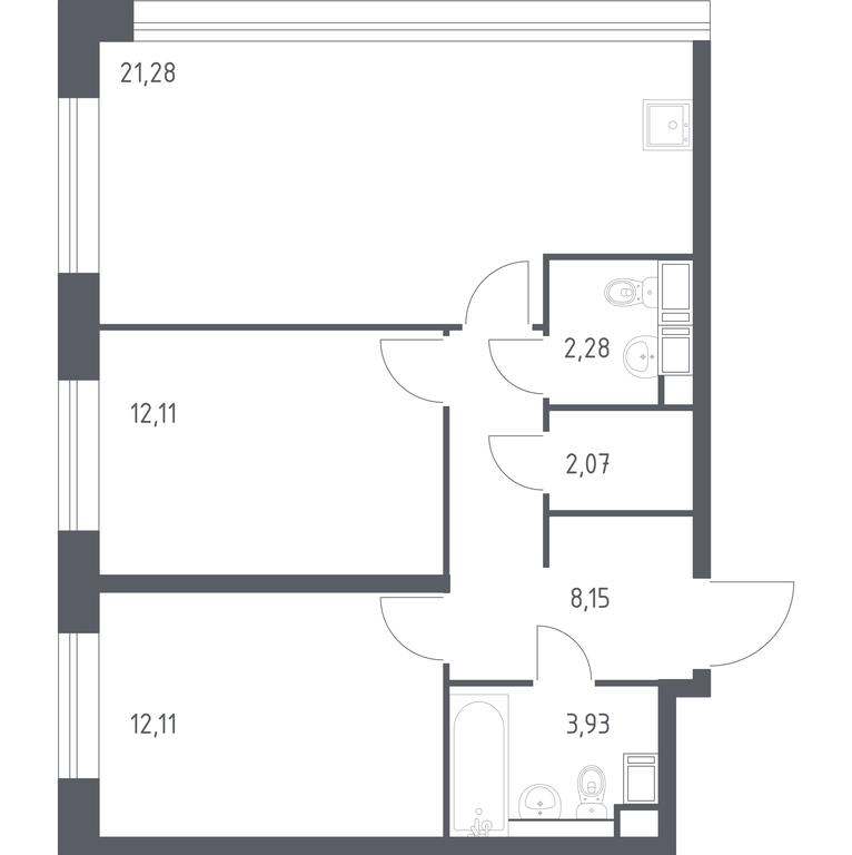 1-BD Apartment Sale, 61.93平方米 at MirrorZdanie, Oktyabrskaya Street, 98, Moscow, Russia #1