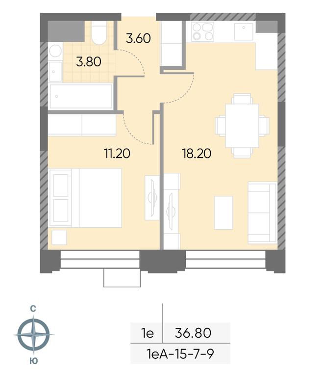 1-BD Apartment Sale, 36.8平方米 at Wave, Borisovskye Prudy Street, 1Б, Moscow, Russia #1