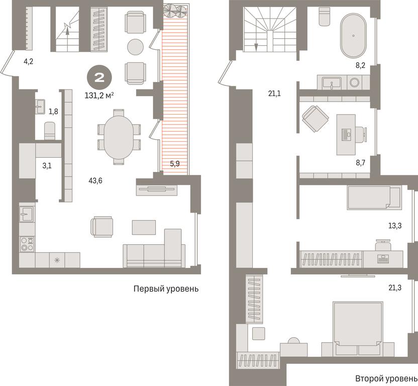 2-BD Apartment Sale, 131.2 sq. m. at Pervy kvartal, Kalinovaya ulitsa, derevnya Sapronovo, Leninskiy City District, Moscow Region, Russia #1