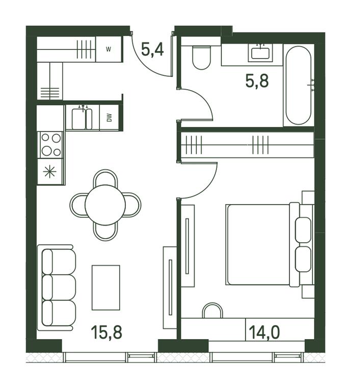 1-BD Apartment Sale, 41 sq. m. at Moments, Volokolamskoye Highway, 28, Moscow, Russia #1
