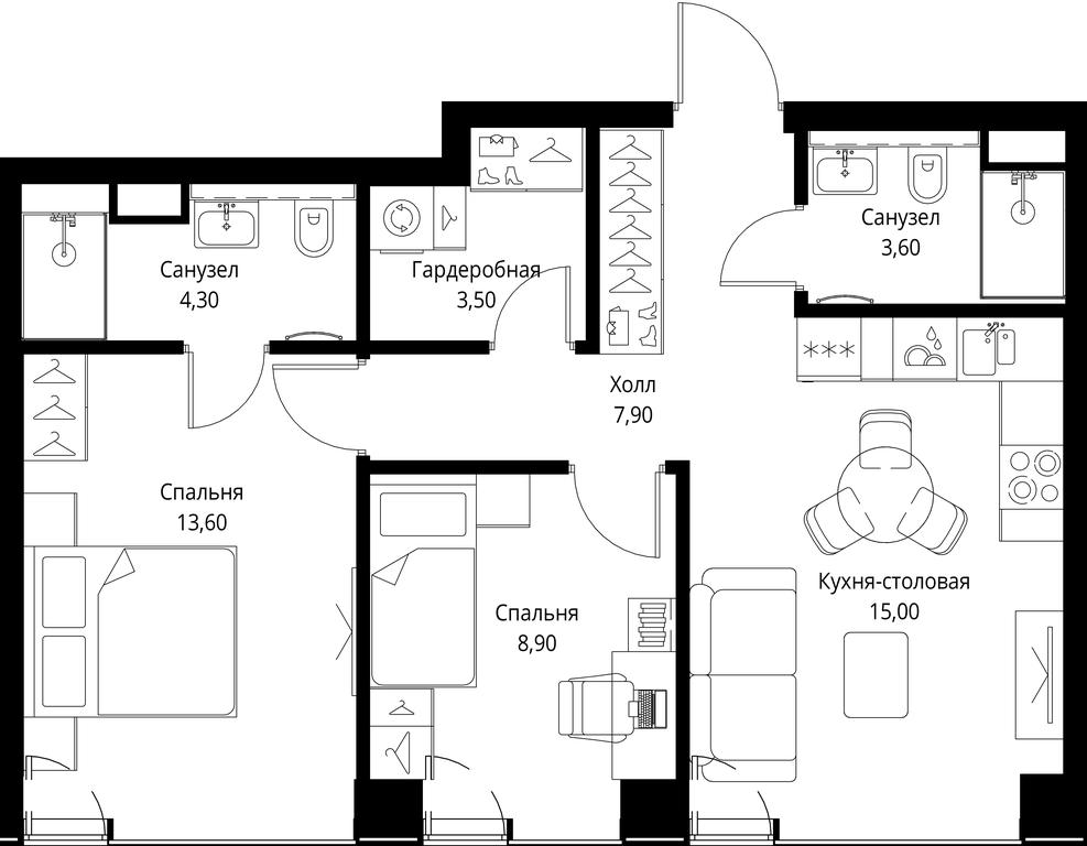 2-BD Apartment Sale, 56.8 sq. m. at VEER, Vereyskaya Street, Moscow, Russia #1 2-BD Apartment Sale, 56.8 sq. m. at VEER, Vereyskaya Street, Moscow, Russia #1