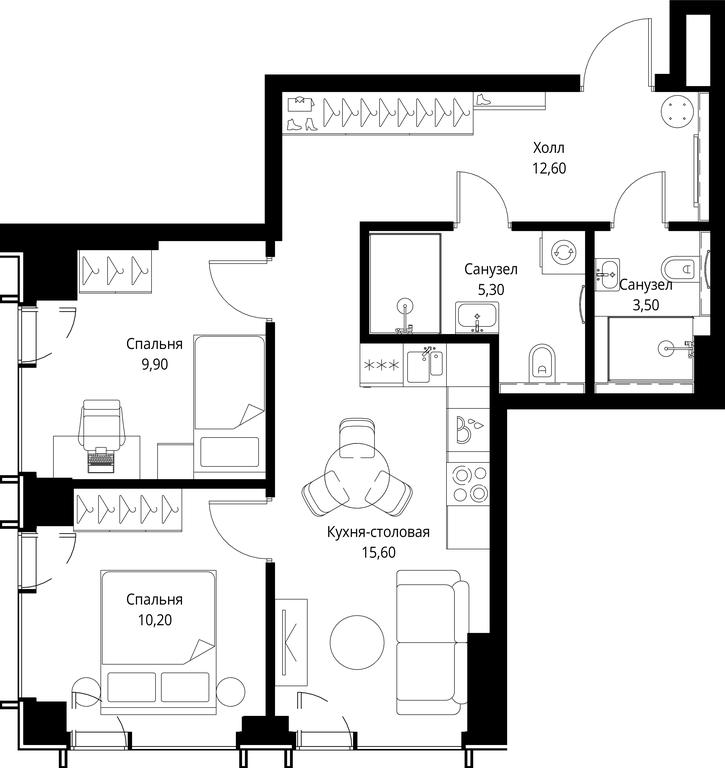 2-BD Apartment Sale, 57.1 sq. m. at VEER, Vereyskaya Street, Moscow, Russia #1 2-BD Apartment Sale, 57.1 sq. m. at VEER, Vereyskaya Street, Moscow, Russia #1