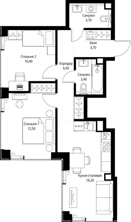 2-BD Apartment Sale, 56.3 sq. m. at VEER, Vereyskaya Street, Moscow, Russia #1 2-BD Apartment Sale, 56.3 sq. m. at VEER, Vereyskaya Street, Moscow, Russia #1