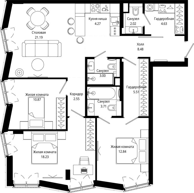 3-BD Apartment Sale, 97.24平方米 at Mod, 4th Maryinoy Roschi Street, 12с9, Moscow, Russia #2