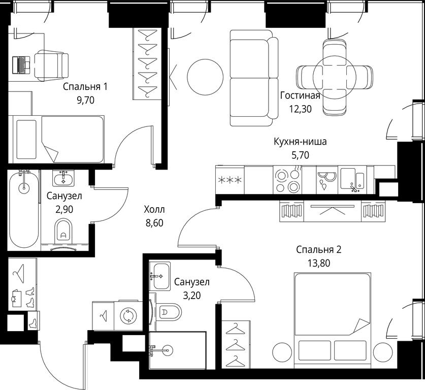 2-BD Apartment Sale, 56.2 sq. m. at VEER, Vereyskaya Street, Moscow, Russia #1 2-BD Apartment Sale, 56.2 sq. m. at VEER, Vereyskaya Street, Moscow, Russia #1
