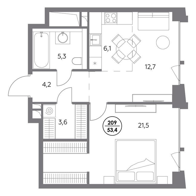2-BD Apartment Sale, 53.4平方米 at Monblan, Shlyuzovaya Embankment, 2/1с1, Moscow, Russia #1 2-BD Apartment Sale, 53.4平方米 at Monblan, Shlyuzovaya Embankment, 2/1с1, Moscow, Russia #1