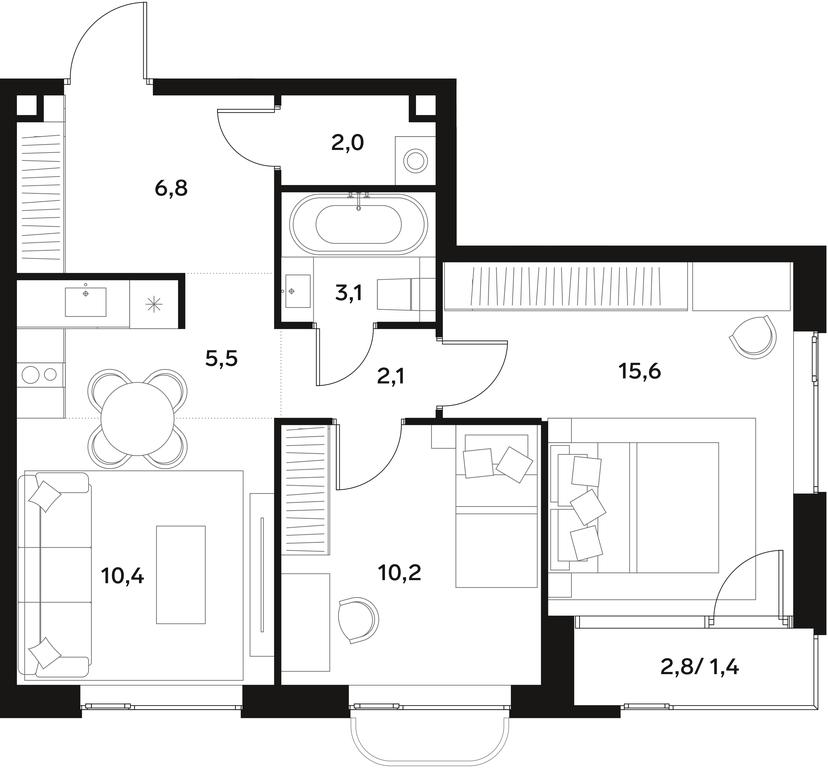 1-BD Apartment Sale, 57.1 sq. m. at Alia, Lyotnaya Street, 95Бк2, Moscow, Russia #1