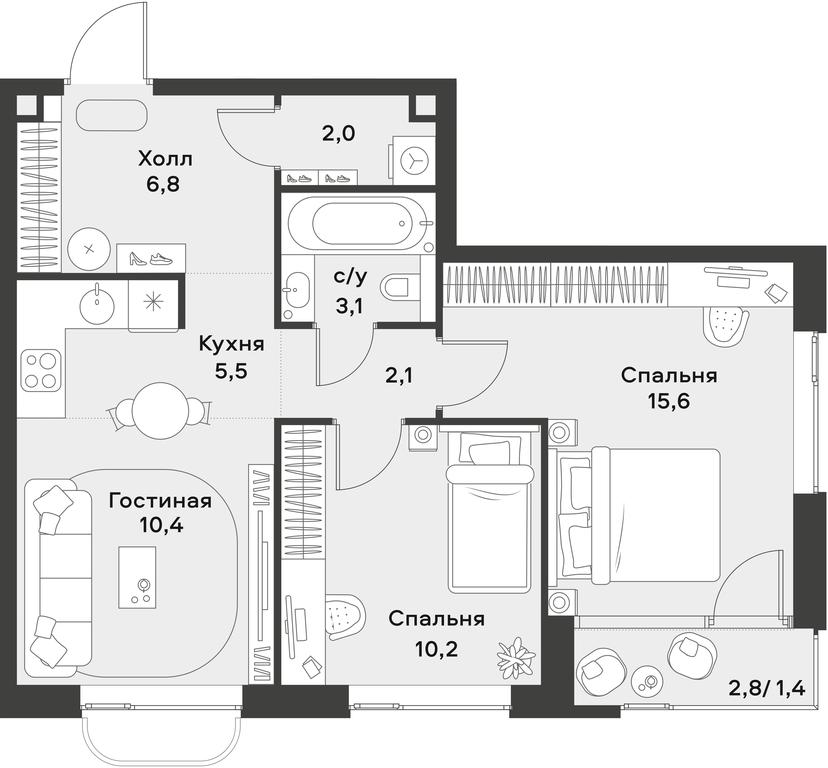 1-BD Apartment Sale, 57.1 sq. m. at Alia, Lyotnaya Street, 95Бк2, Moscow, Russia #2
