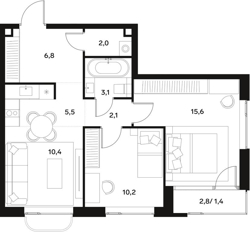 1-BD Apartment Sale, 57.1 sq. m. at Alia, Lyotnaya Street, 95Бк2, Moscow, Russia #1