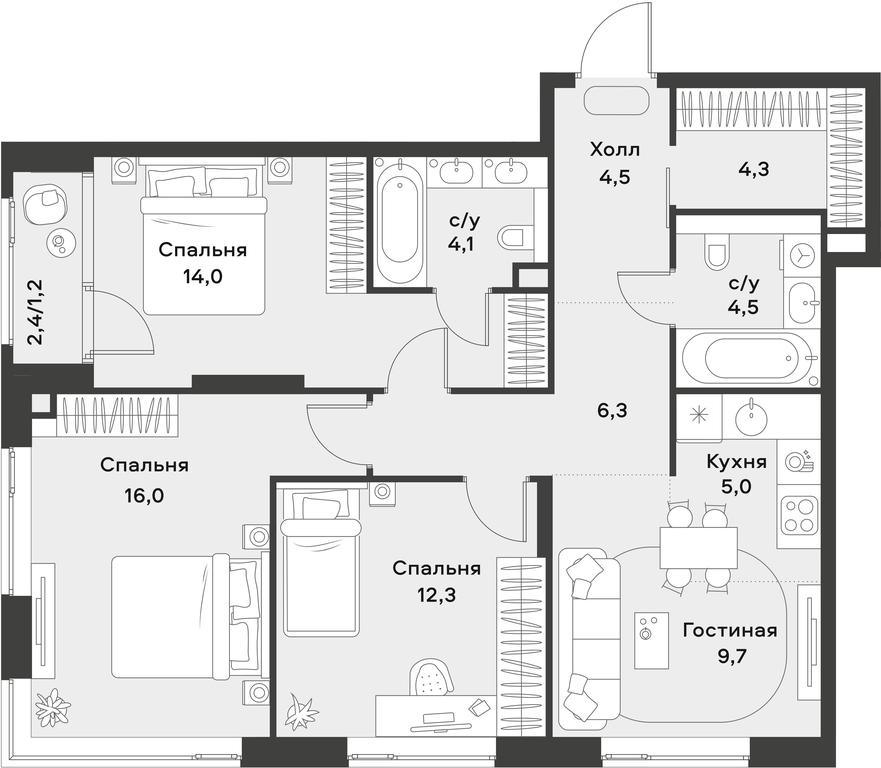 2-BD Apartment Sale, 81.9 sq. m. at Alia, Lyotnaya Street, 95Бк2, Moscow, Russia #2 2-BD Apartment Sale, 81.9 sq. m. at Alia, Lyotnaya Street, 95Бк2, Moscow, Russia #2