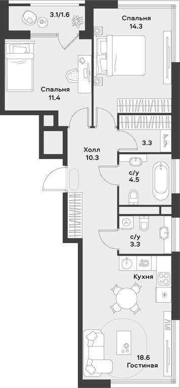 1-BD Apartment Sale, 67.3 sq. m. at Alia, Lyotnaya Street, 95Бк2, Moscow, Russia #2 1-BD Apartment Sale, 67.3 sq. m. at Alia, Lyotnaya Street, 95Бк2, Moscow, Russia #2