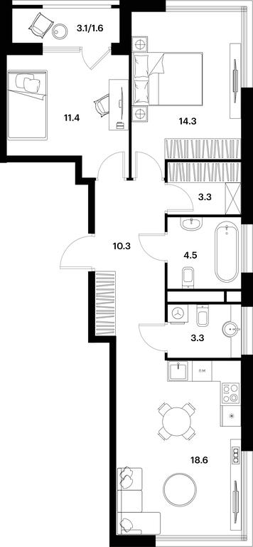 1-BD Apartment Sale, 67.3 sq. m. at Alia, Lyotnaya Street, 95Бк2, Moscow, Russia #1 1-BD Apartment Sale, 67.3 sq. m. at Alia, Lyotnaya Street, 95Бк2, Moscow, Russia #1