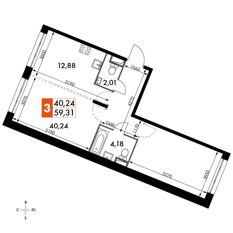 3-BD Apartment Sale, 59.31 sq. m. at Dvizhenie. Govorovo, Центральная улица, 47, деревня Говорово, поселение Московский, Москва, Россия #1