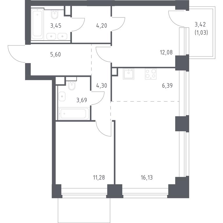 1-BD Apartment Sale, 68.15 sq. m. at Nova, Bratyev Fonchenko Street, вл21, Moscow, Russia #1