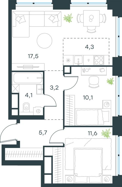 2-BD Apartment Sale, 56.5 sq. m. at Level Zvenigorodskaya, 3rd Silikatny Drive, 6к1, Moscow, Russia #1 2-BD Apartment Sale, 56.5 sq. m. at Level Zvenigorodskaya, 3rd Silikatny Drive, 6к1, Moscow, Russia #1