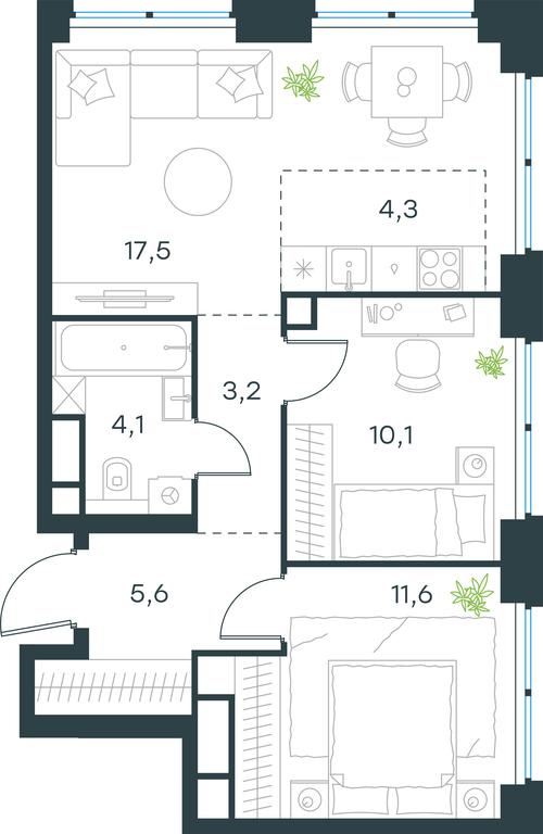 2-BD Apartment Sale, 56.4 sq. m. at Level Zvenigorodskaya, 3rd Silikatny Drive, 6к1, Moscow, Russia #1 2-BD Apartment Sale, 56.4 sq. m. at Level Zvenigorodskaya, 3rd Silikatny Drive, 6к1, Moscow, Russia #1