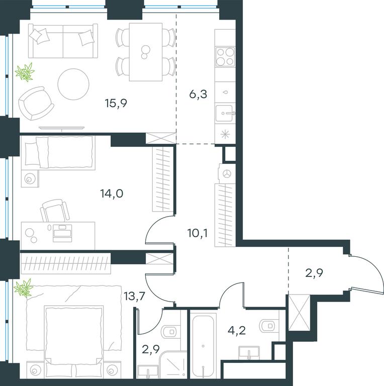 2-BD Apartment Sale, 70 sq. m. at Level Zvenigorodskaya, 3rd Silikatny Drive, 6к1, Moscow, Russia #1 2-BD Apartment Sale, 70 sq. m. at Level Zvenigorodskaya, 3rd Silikatny Drive, 6к1, Moscow, Russia #1