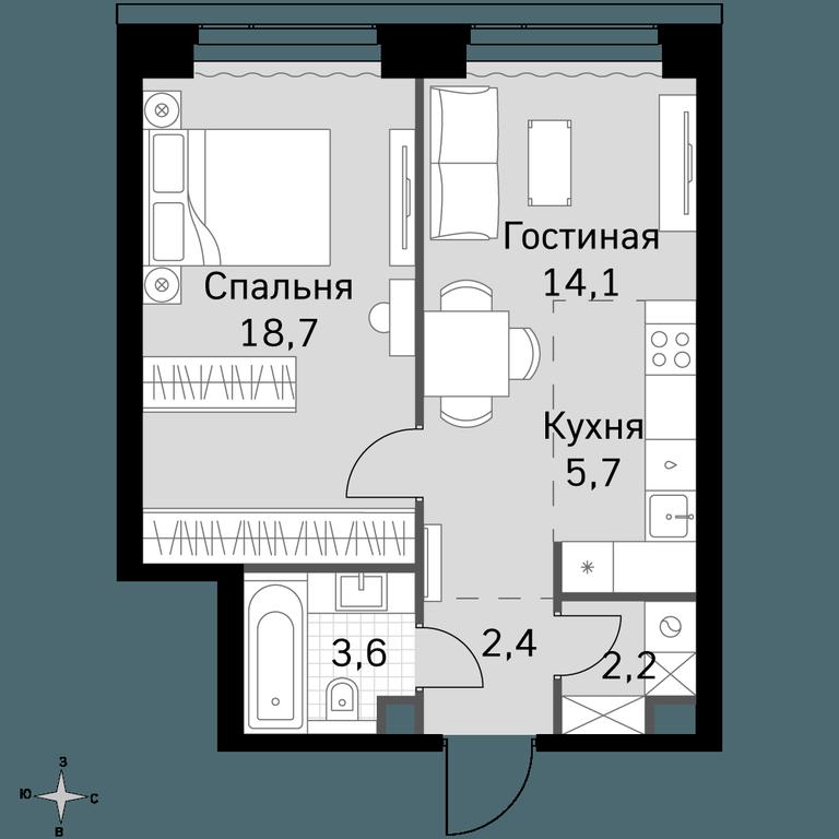 2-BD Apartment Sale, 46.7平方米 at Amber City, 3rd Khoroshyovsky Drive, 3А, Moscow, Russia #1 2-BD Apartment Sale, 46.7平方米 at Amber City, 3rd Khoroshyovsky Drive, 3А, Moscow, Russia #1