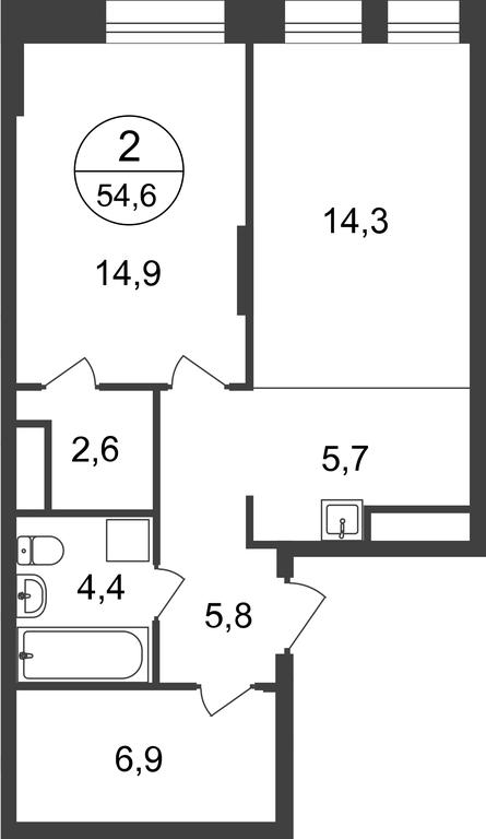 2-BD Apartment Sale, 54.6 sq. m. at Pervyi Moskovskiy, ulitsa Bianki, 1, Moskovskiy, Moscow, Russia #1