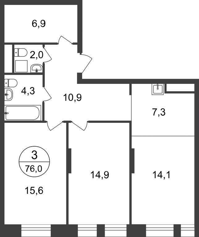 3-BD Apartment Sale, 76平方米 at Pervyi Moskovskiy, ulitsa Bianki, 1, Moskovskiy, Moscow, Russia #1