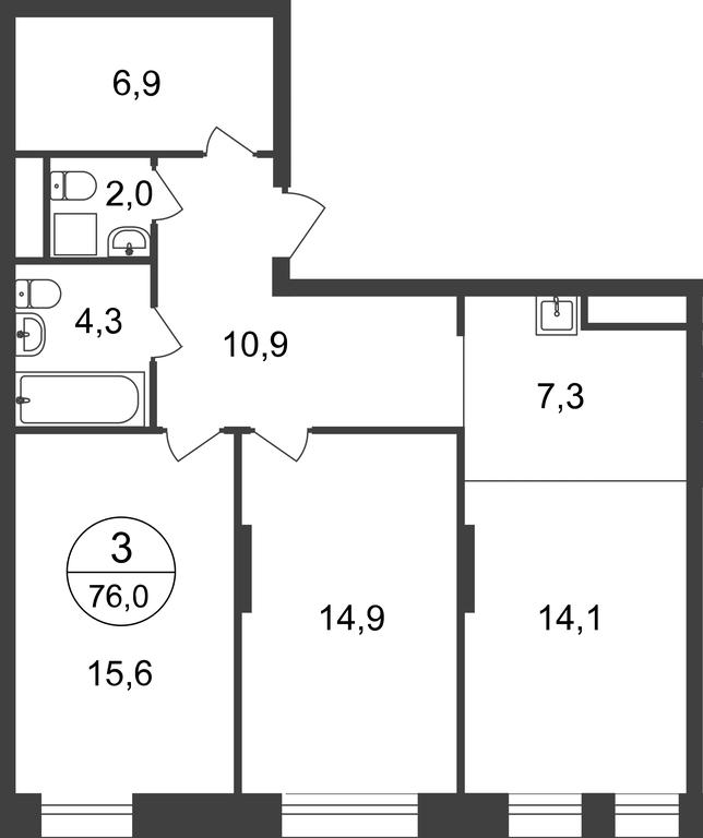 3-BD Apartment Sale, 76平方米 at Pervyi Moskovskiy, ulitsa Bianki, 1, Moskovskiy, Moscow, Russia #1