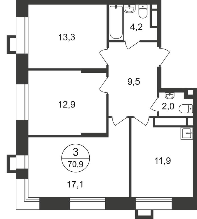 3-BD Apartment Sale, 70.9 sq. m. at Pervyi Moskovskiy, ulitsa Bianki, 1, Moskovskiy, Moscow, Russia #2