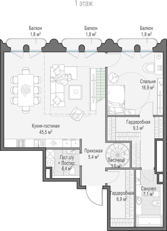 3-BD Apartment Sale, 139.8 sq. m. at Frunzenskaya naberezhnaya, Frunzenskaya Embankment, 30, Moscow, Russia #1