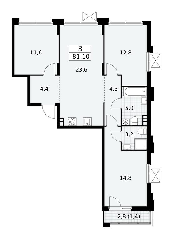 2-BD Apartment Sale, 81.1 sq. m. at Skandinaviya, Skandinaviya Residential Complex, Sosenskoye Settlement, Moscow, Russia #1