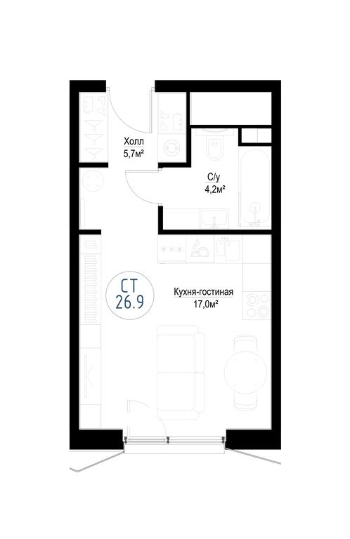 Apartment Sale, 26.7平方米 at Metropoliya, Volgogradsky Avenue, 32/3к1, Moscow, Russia #1