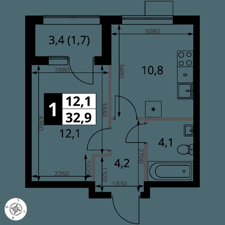 1-BD Apartment Sale, 32.9 sq. m. at 1 Yasenevskij, Kvartal № 24, Mosrentgen Settlement, Moscow, Russia #1
