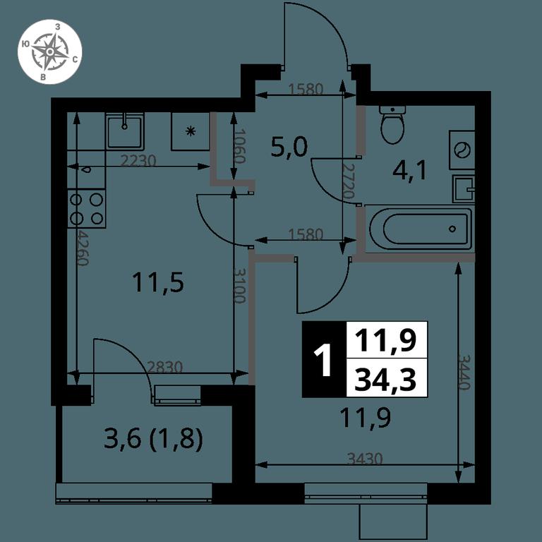 1-BD Apartment Sale, 34.3 sq. m. at 1 Yasenevskij, Kvartal № 24, Mosrentgen Settlement, Moscow, Russia #1 1-BD Apartment Sale, 34.3 sq. m. at 1 Yasenevskij, Kvartal № 24, Mosrentgen Settlement, Moscow, Russia #1