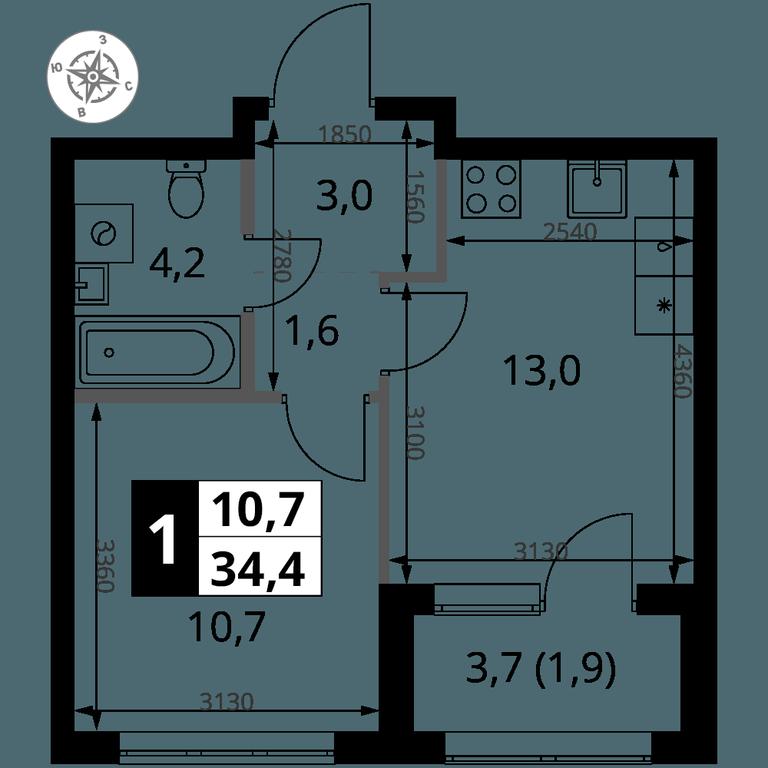 1-BD Apartment Sale, 34.4 sq. m. at 1 Yasenevskij, Kvartal № 24, Mosrentgen Settlement, Moscow, Russia #1