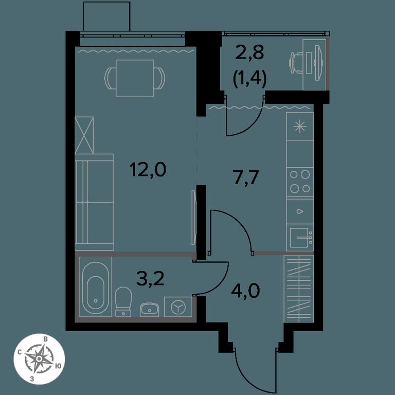 1-BD Apartment Sale, 28.3 sq. m. at Pervy Donskoj, zhiloy mikrorayon Sapronovo, derevnya Sapronovo, Leninskiy City District, Moscow Region, Russia #1