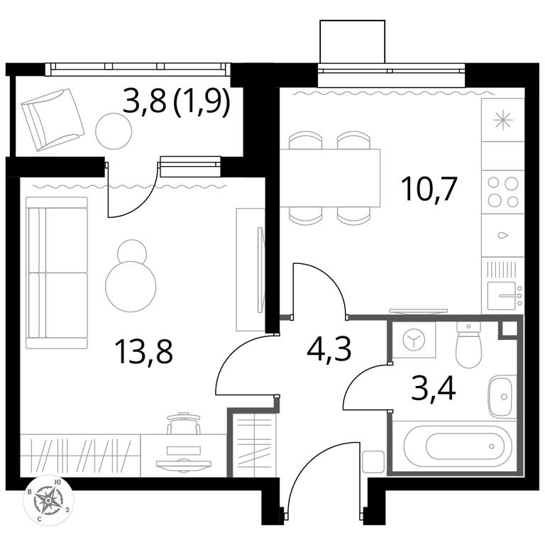 1-BD Apartment Sale, 33.9 sq. m. at Pervyi Lermontovskiy, zhiloy kompleks 1-y Lermontovskiy, Lyubertsy, Moscow Region, Russia #1