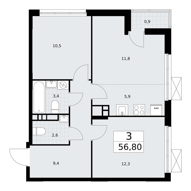 2-BD Apartment Sale, 56.8 sq. m. at Skandinaviya, Skandinaviya Residential Complex, Sosenskoye Settlement, Moscow, Russia #1