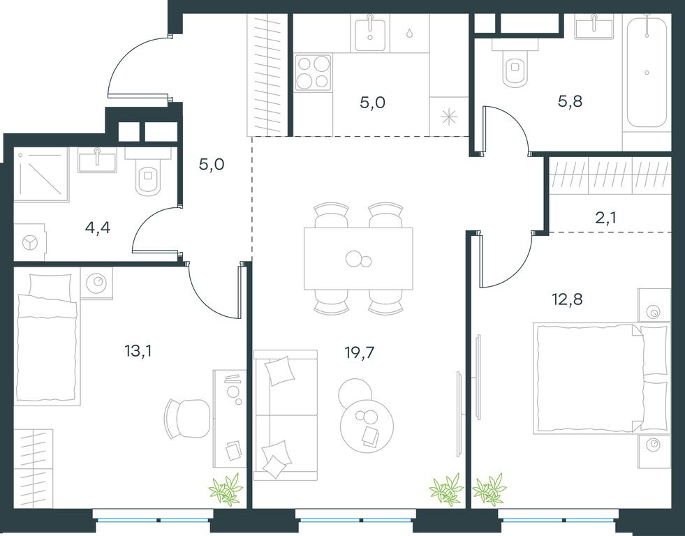 2-BD Apartment Sale, 67.9平方米 at Level Michurinskiy, Озёрная улица, вл1, Москва, Россия #1