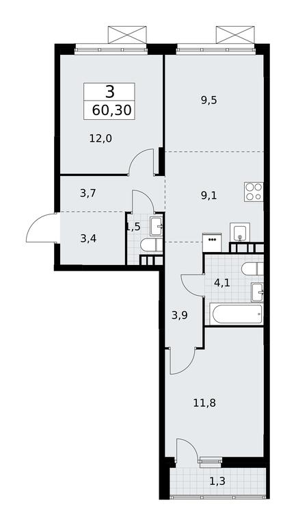 2-BD Apartment Sale, 60.3 sq. m. at Skandinaviya, Skandinaviya Residential Complex, Sosenskoye Settlement, Moscow, Russia #1