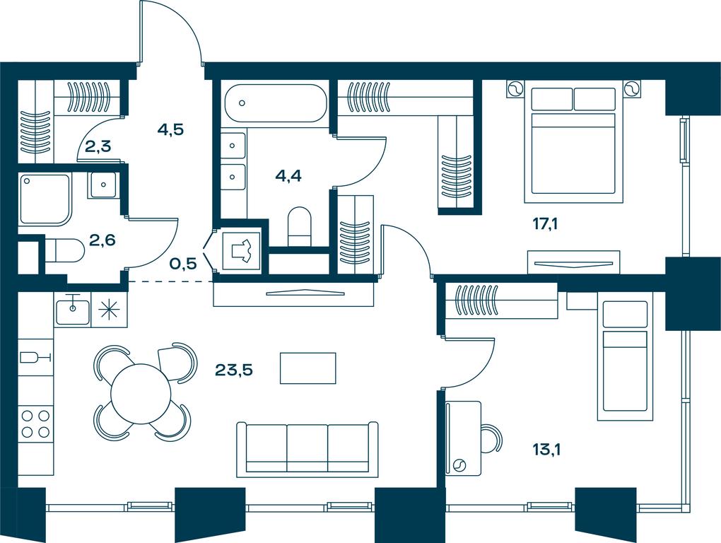 2-BD Apartment Sale, 70.1 sq. m. at Soul, Chasovaya Street, 28, Moscow, Russia #2