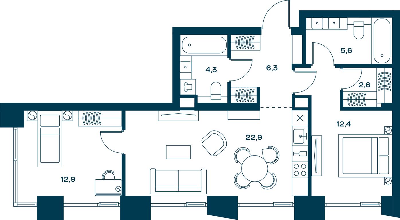 2-BD Apartment Sale, 68.9 sq. m. at Soul, Chasovaya Street, 28, Moscow, Russia #2