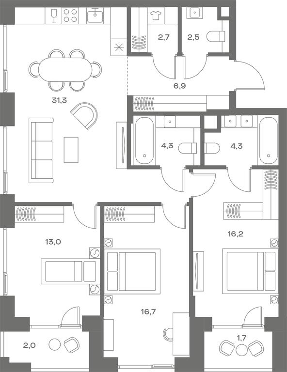 3-BD Apartment Sale, 105.5 sq. m. at Soul, Chasovaya Street, 28, Moscow, Russia #2