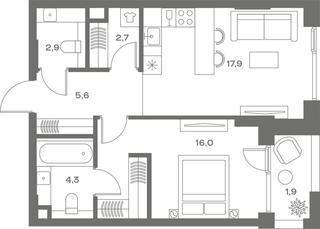 1-BD Apartment Sale, 53.5 sq. m. at Soul, Chasovaya Street, 28, Moscow, Russia #1