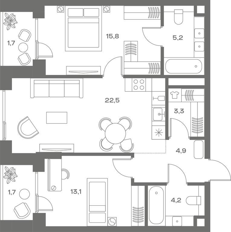 2-BD Apartment Sale, 74.9 sq. m. at Soul, Chasovaya Street, 28, Moscow, Russia #2