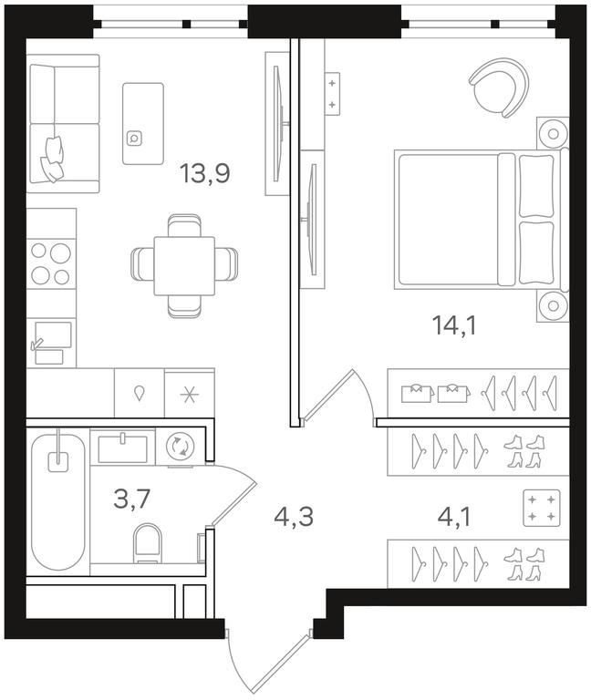 1-BD Apartment Sale, 40.1平方米 at Mangazeya na Rechnom, Leningradskoye Highway, Moscow, Russia #2