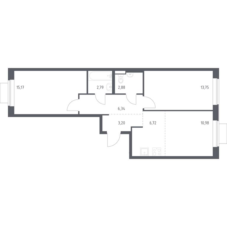 1-BD Apartment Sale, 61.83 sq. m. at Novoe Vidnoe, Kalinovka Village, Leninskiy City District, Moscow Region, Russia #1