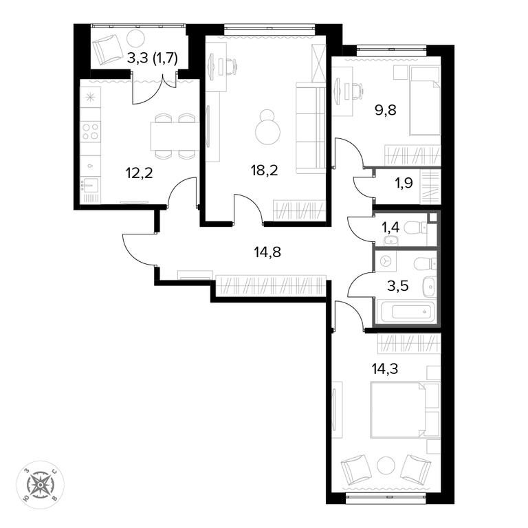 3-BD Apartment Sale, 77.7平方米 at Pervyi Leningradskiy, Pervy Leningradskiy Residential Complex, Moscow, Russia #1 3-BD Apartment Sale, 77.7平方米 at Pervyi Leningradskiy, Pervy Leningradskiy Residential Complex, Moscow, Russia #1