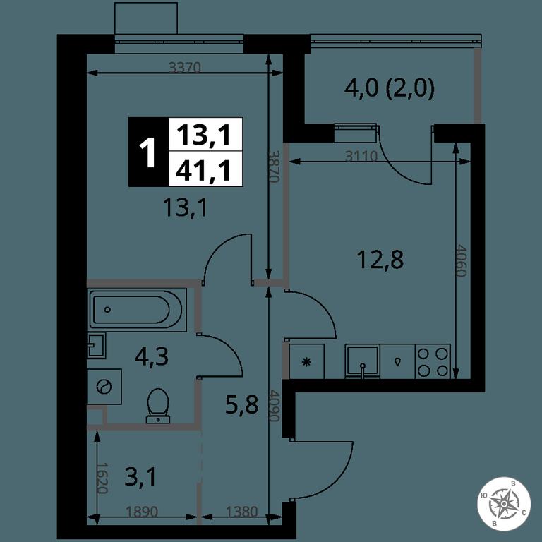 1-BD Apartment Sale, 41.1平方米 at 1 Yasenevskij, Kvartal № 24, Mosrentgen Settlement, Moscow, Russia #1