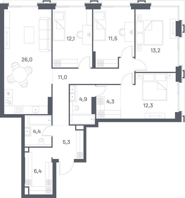 4-BD Apartment Sale, 111.4 sq. m. at Portland, Yuzhnoportovaya Street, 42с5, Moscow, Russia #2