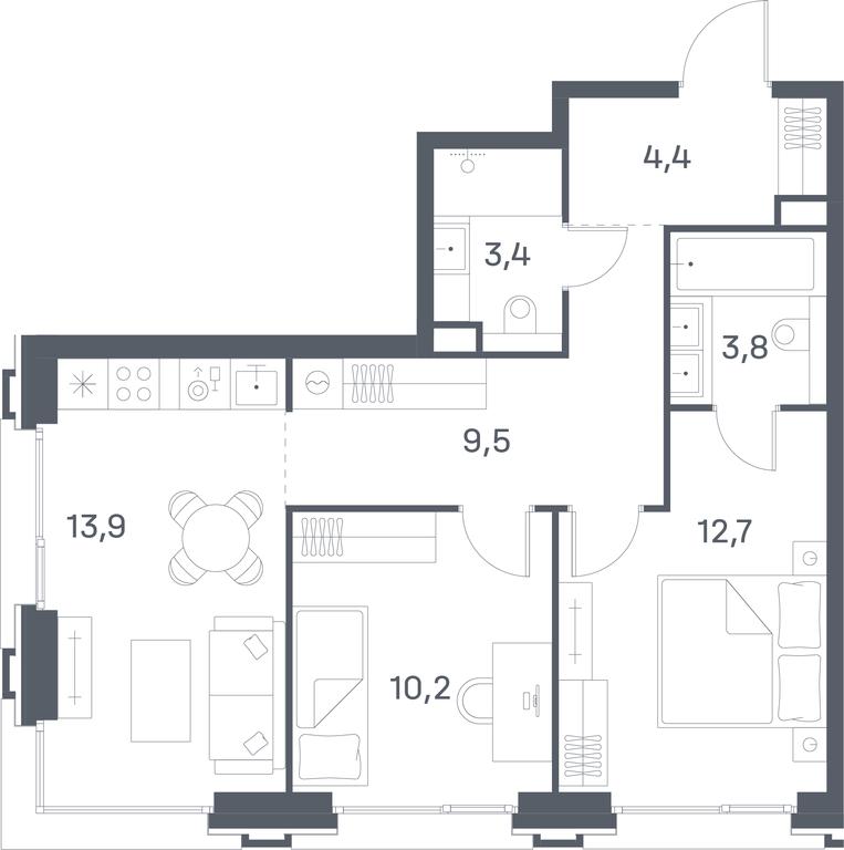 2-BD Apartment Sale, 57.9 sq. m. at Portland, Yuzhnoportovaya Street, 42с5, Moscow, Russia #2